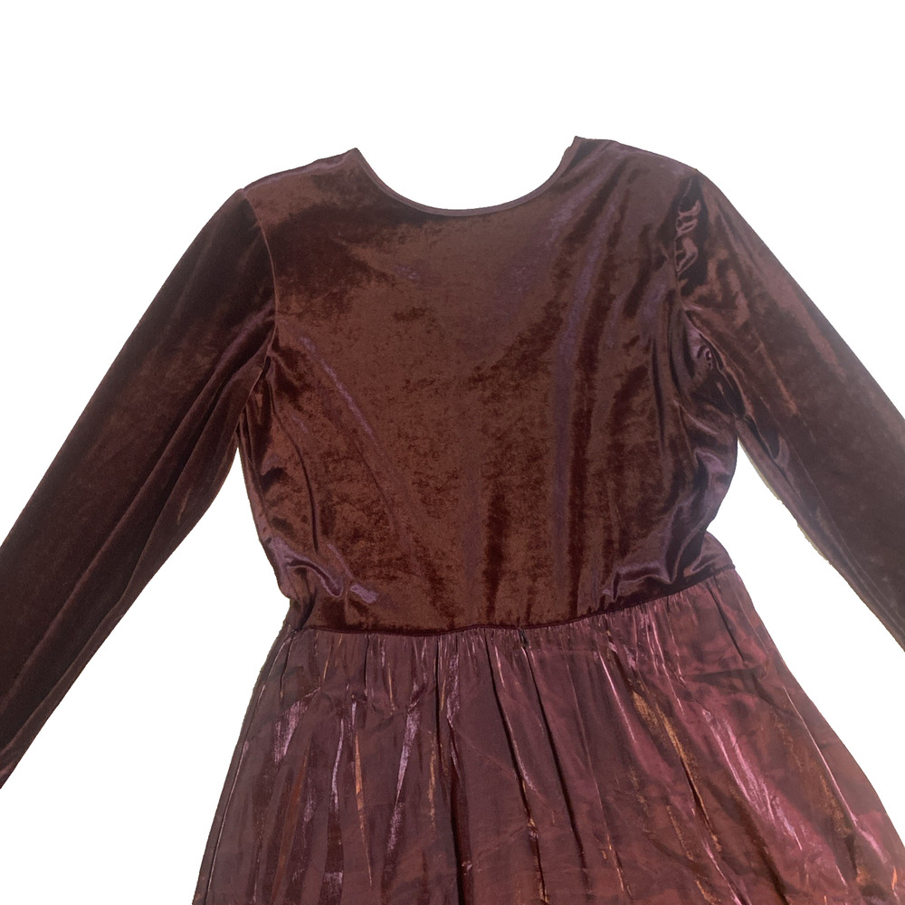 Molly Malloy Y2K Burgundy Velvet Satin Fit Flare Dress Long Sleeve Party 14 - Picture 4 of 10
